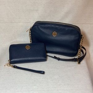 Michael Kors Navy Blue Purse With Matching Wallet